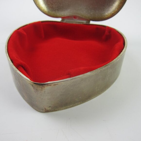 International Silver Plated Heart Jewelry Trinket Box Red Velvet Inner Vintage - Picture 11 of 13